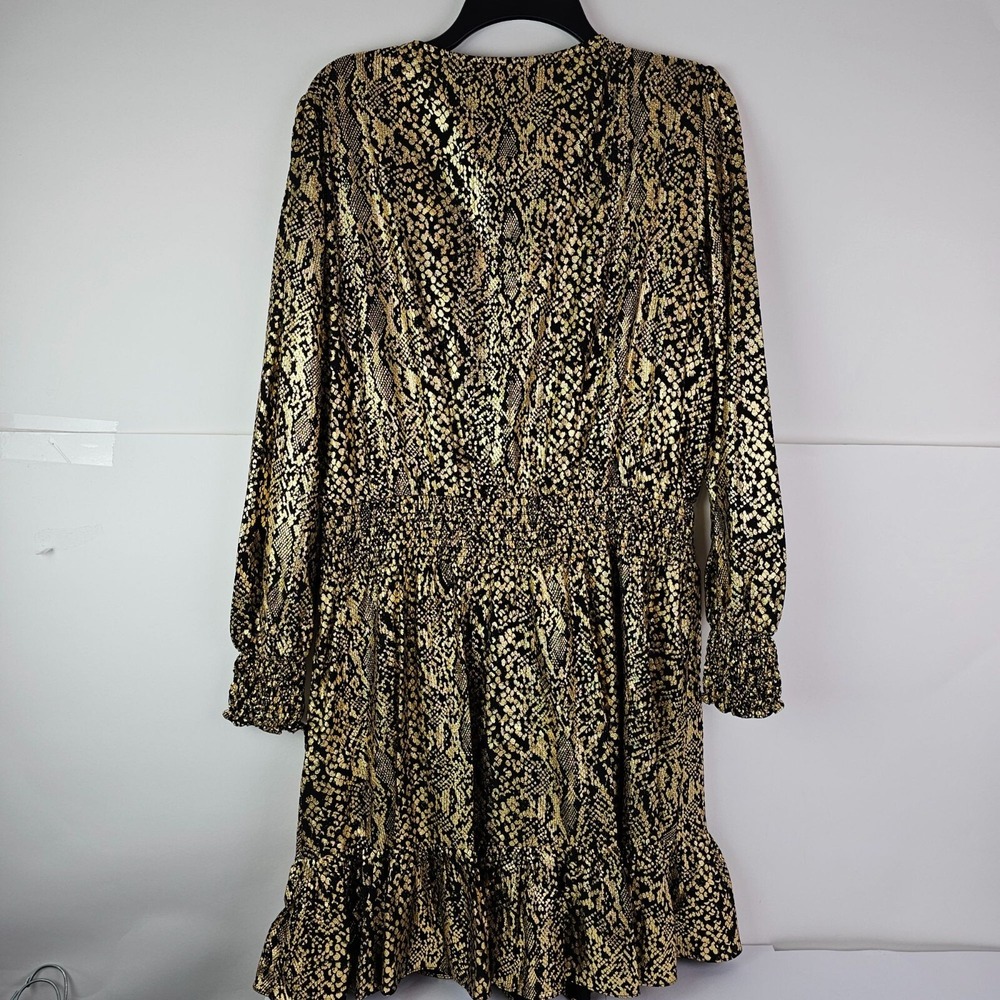 Michael Kors Julia Dress Foil Gold Black Snakeskin Print Ruffle LS XL Metallic - Picture 6 of 11